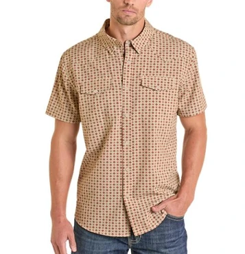 SALE Panhandle Slim® Men's S/S Tan Aztec Print Performance Button Shirt