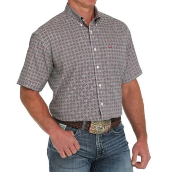 SALE Cinch® Men's S/S Black/Burgundy Print ArenaFlex Button Shirt