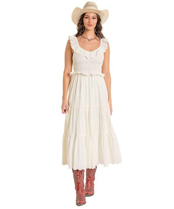 SALE Rock & Roll® Ladies' Maxi Cream Tiered Eyelet Dress