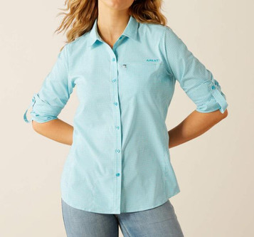 Ariat® Ladies' L/S Peacock Blue Check VentTEK Button Shirt Ariat® Ladies' L/S Peacock Blue Check VentTEK Button Shirt