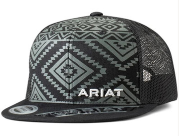 Ariat® Youth Black/Grey Aztec Flat Bill Cap