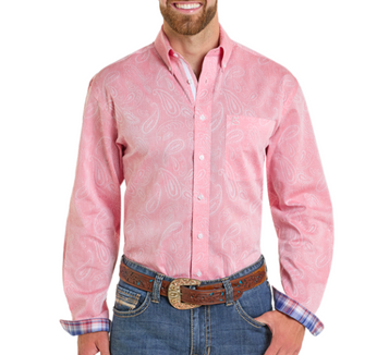 SALE Panhandle Slim® Men's L/S Rose Pink Paisley Button Shirt