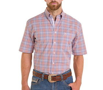 SALE Panhandle Slim® Men's S/S Melon/Blue Plaid Button Shirt