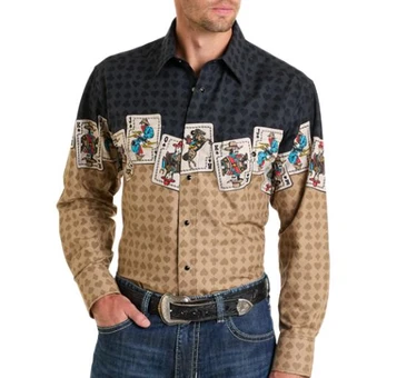 SALE Panhandle Slim® Men's L/S Black/Tan Gambler Border Snap Shirt
