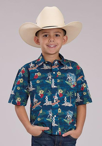Roper® Men's S/S Blue Hawaiian Cowboy Snap Shirt