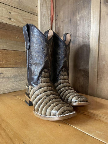 Tanner Mark® Youth Antique Saddle Caiman Belly Print Square Toe Boots
