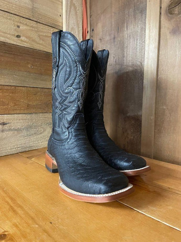 Tanner Mark® Men's All Black Python Print Square Toe Boots