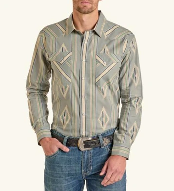 SALE Panhandle Slim® Men's L/S Grey Modern Vintage Aztec Snap Shirt