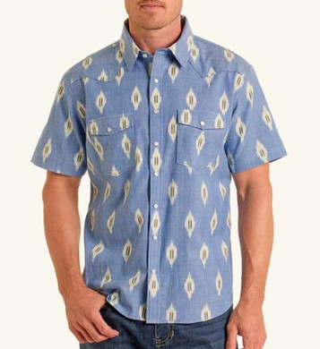 Panhandle Slim® Men's S/S Blue Modern Vintage Ikat Print Snap Shirt