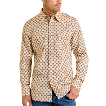 Rock & Roll Denim® Men's L/S Tan Geo Print Snap Shirt