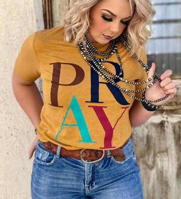 Texas True Threads® Ladies' S/S Mustard Pray Block T-Shirt Texas True Threads® Ladies' S/S Mustard Pray Block T-Shirt