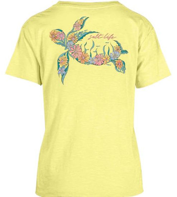 Salt Life® Ladies' S/S Yellow Honu Floral Turtle T-Shirt Salt Life® Ladies' S/S Yellow Honu Floral Turtle T-Shirt