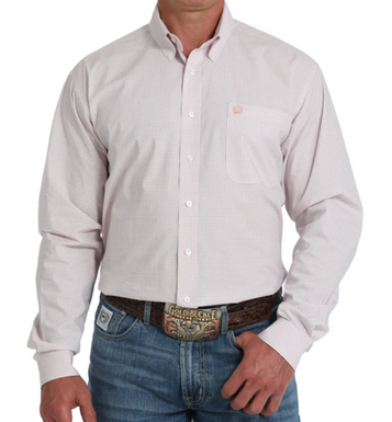 SALE Cinch® Men's L/S Pink/Black Mini-Plaid Button Shirt