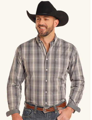 SALE Panhandle Rough Stock® Men's L/S Black Plaid Button Shirt