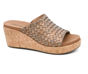 SALE Corkys® Ladies' Washed Bronze Metallic Wine & Dine Weave Wedge Sandals