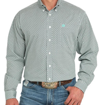 Cinch® Men's L/S White/Turquoise Quilt Print Button Shirt Cinch® Men's L/S White/Turquoise Quilt Print Button Shirt