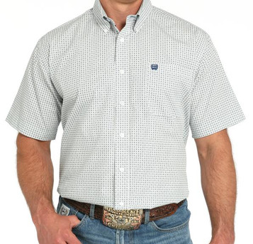 Cinch® Men's S/S White/Navy Geo Print Button Shirt