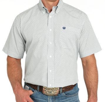 SALE Cinch® Men's S/S White/Navy Geo Print Button Shirt