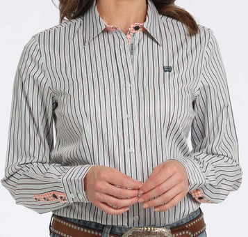 Cinch® Ladies' L/S White/Teal Stripe Button Shirt Cinch® Ladies' L/S White/Teal Stripe Button Shirt