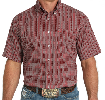 SALE Cinch® Men's S/S Burgundy Medallion Print Button Arenaflex Shirt