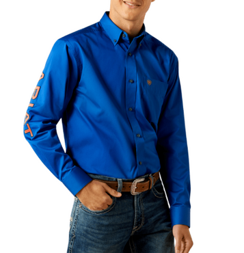 SALE Ariat® Men's L/S Blue/Orange Team Logo Twill Classic Fit Button Shirt