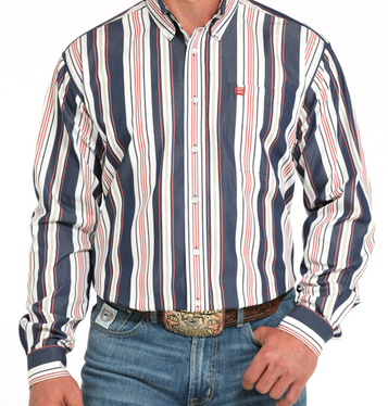 SALE Cinch® Men's L/S Navy Multicolor Stripe Button Shirt