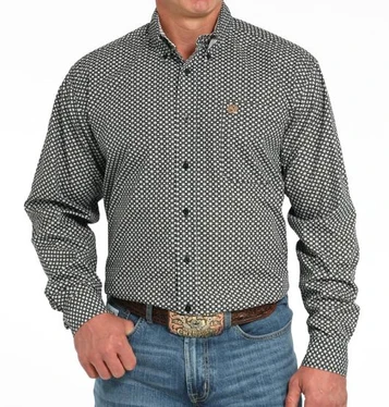 SALE Cinch® Men's L/S Black/Olive/Light Blue Print Button Shirt
