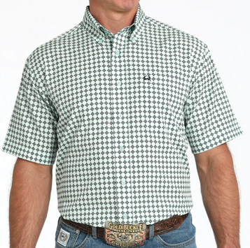 SALE Cinch® Men's S/S Mint/Black Print ArenaFlex Button Shirt