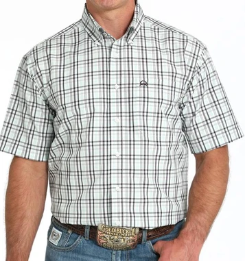 SALE Cinch® Men's S/S Mint/Black Plaid ArenaFlex Button Shirt