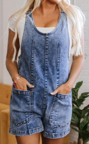 Dear-Lover® Ladies' Dusk Blue Sleeveless Overalls Denim Romper