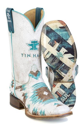 SALE Tin Haul® Ladies' White Twisted Aztection Square Toe Boots