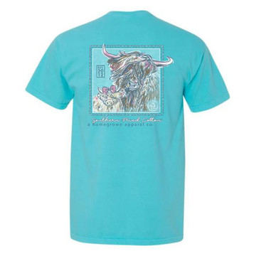 SALE Southern Fried Cotton® Ladies' S/S Lagoon Blue Mom & Me Highland Cow T-Shirt