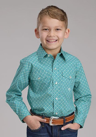 SALE Roper® Boys' L/S Turquoise Print Snap Shirt