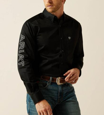 Ariat® Men's L/S Black/Grey Team Logo Twill Fitted Button Shirt