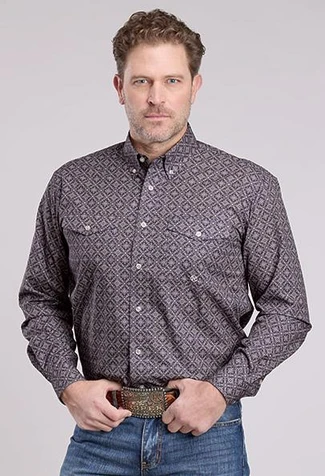 SALE Roper® Men's L/S Grey Diamond Print Button Shirt