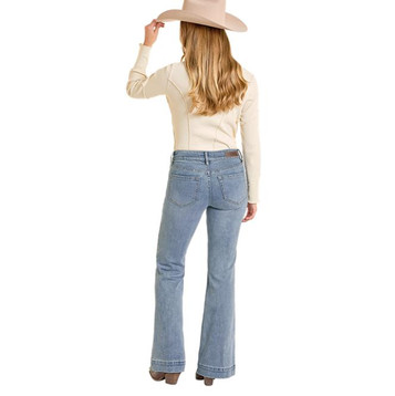 Rock & Roll Denim® Ladies' Two-Tone Mid Rise Light Wash Trouser Jeans