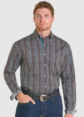 SALE Panhandle Slim® Men's L/S Camel/Blue Paisley Print Button Shirt