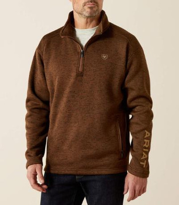 Ariat® Men's Carafe Brown Caldwell Logo 1/4 Zip Sweater