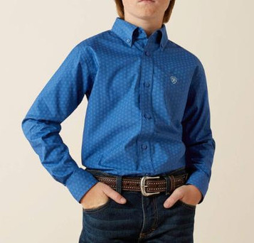 Ariat® Boys' L/S Royal Blue Print Stratford Classic Fit Button Shirt