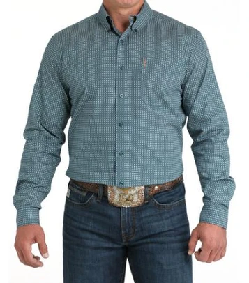 SALE Cinch® Men's L/S Teal Geo Print Modern Fit Button Shirt