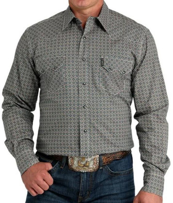 Cinch® Men's L/S Teal/Tan Print Western Snap Shirt Cinch® Men's L/S Teal/Tan Print Western Snap Shirt