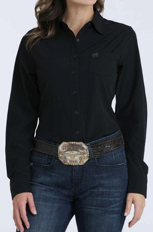 Cinch® Ladies' L/S Solid Black Arena Flex Button Shirt Cinch® Ladies' L/S Solid Black Arena Flex Button Shirt