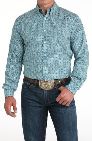 Cinch® Men's L/S Blue/Gray Modern Print Button Shirt