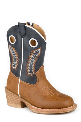 SALE Roper® Toddler Tan/Navy Faux Leather Cowboy Boots