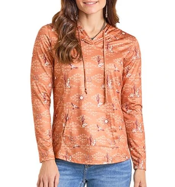 SALE Panhandle Slim® Ladies' Camel/Southwest Print Performance Hoodie
