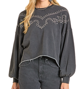 Rock & Roll Denim® Ladies' Washed Black Stitched/Studded Sweatshirt Rock & Roll Denim® Ladies' Washed Black Stitched/Studded Sweatshirt