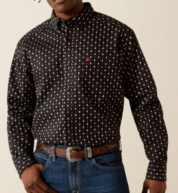 SALE Ariat® Men's L/S Thorin Black/Coral Aztec Diamond Print Button Shirt