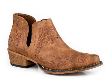 Roper® Ladies' Tan Embroidered Faux Leather Ankle Boots Roper® Ladies' Tan Embroidered Faux Leather Ankle Boots