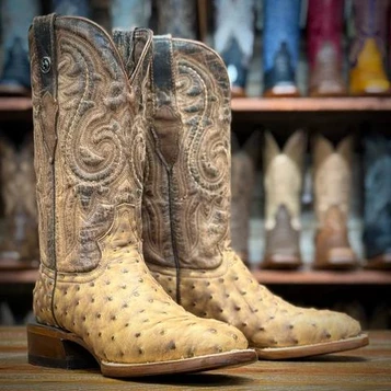 Tanner Mark® Men's Antique Tan Ostrich Print Square Toe Boots