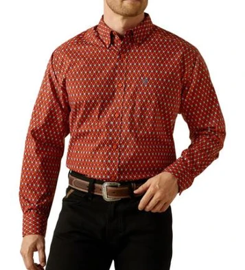 SALE Ariat® Men's L/S Thadd Red Geo/Diamond Print Fitted Button Shirt